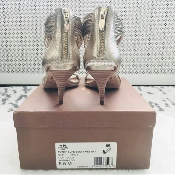 NWT COACH Manya Super Soft Dress Sandals Gold kitten heal size 6.5 metallic - Picture 10 of 11